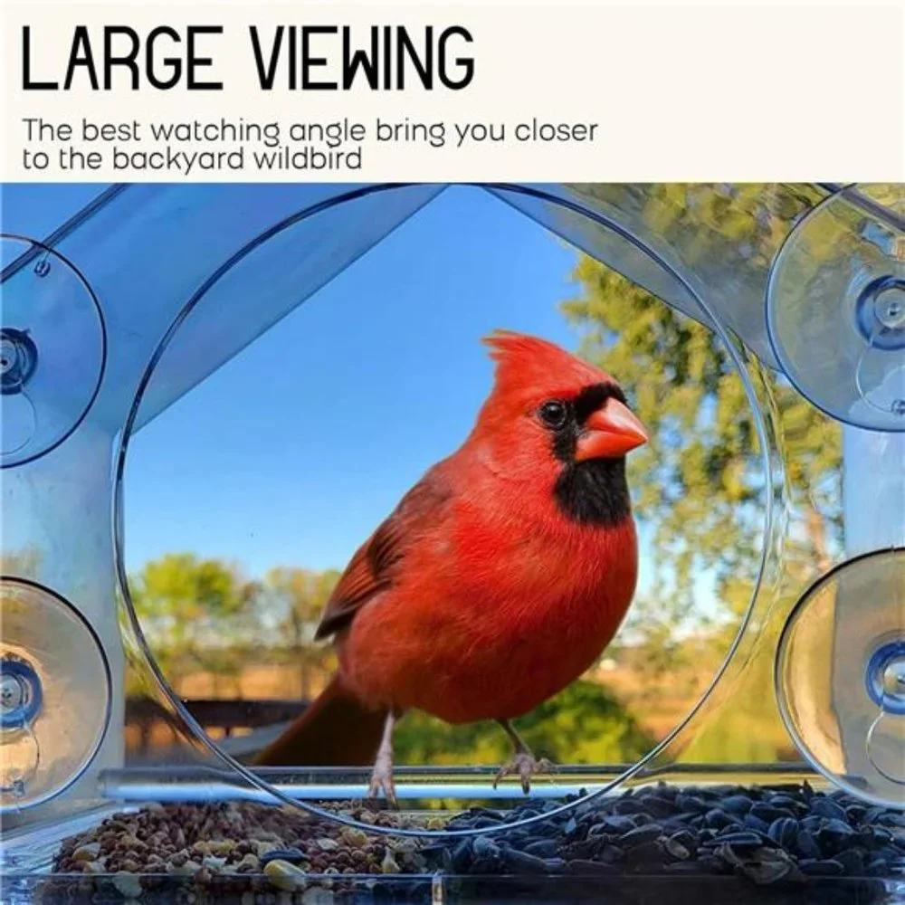 Window Bird Feeder for Outside with Strong Suction Cups, Fits for Cardinals